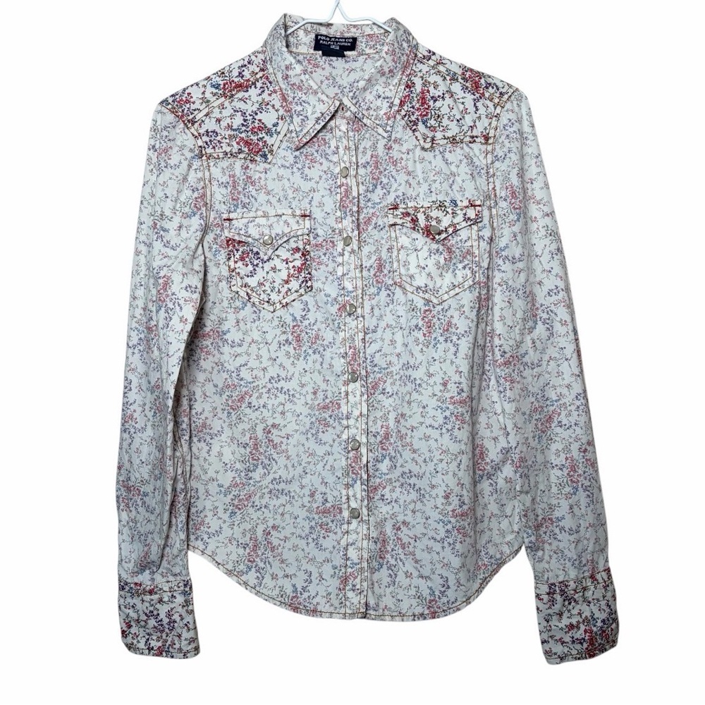 Vintage Polo Jeans Company Western Floral Pearl Snap Button Down Size Small